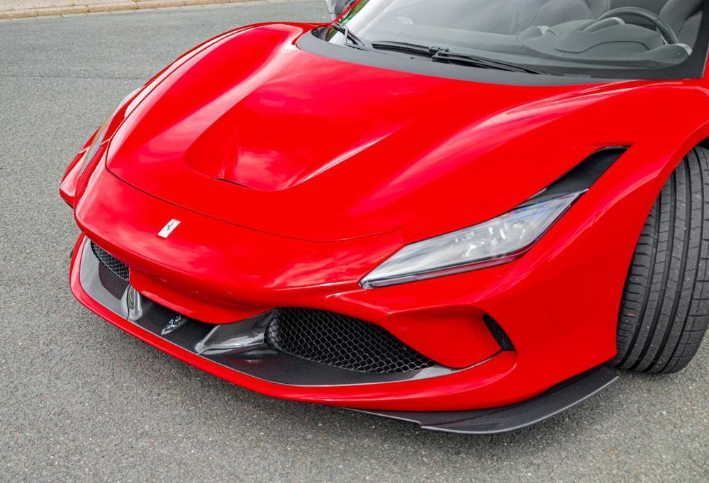 Capristo Carbon Headlight Air Vents for Ferrari F8, Installed Front View