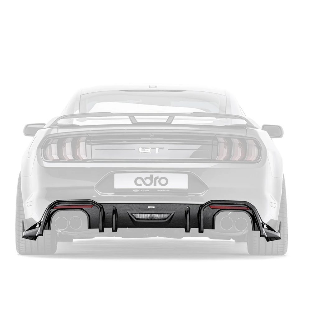 ADRO Carbon Rear Diffuser for S550 Ford Mustang EcoBoost / GT Installed on Dark Grey Mustang GT - Diffuser Highlighted