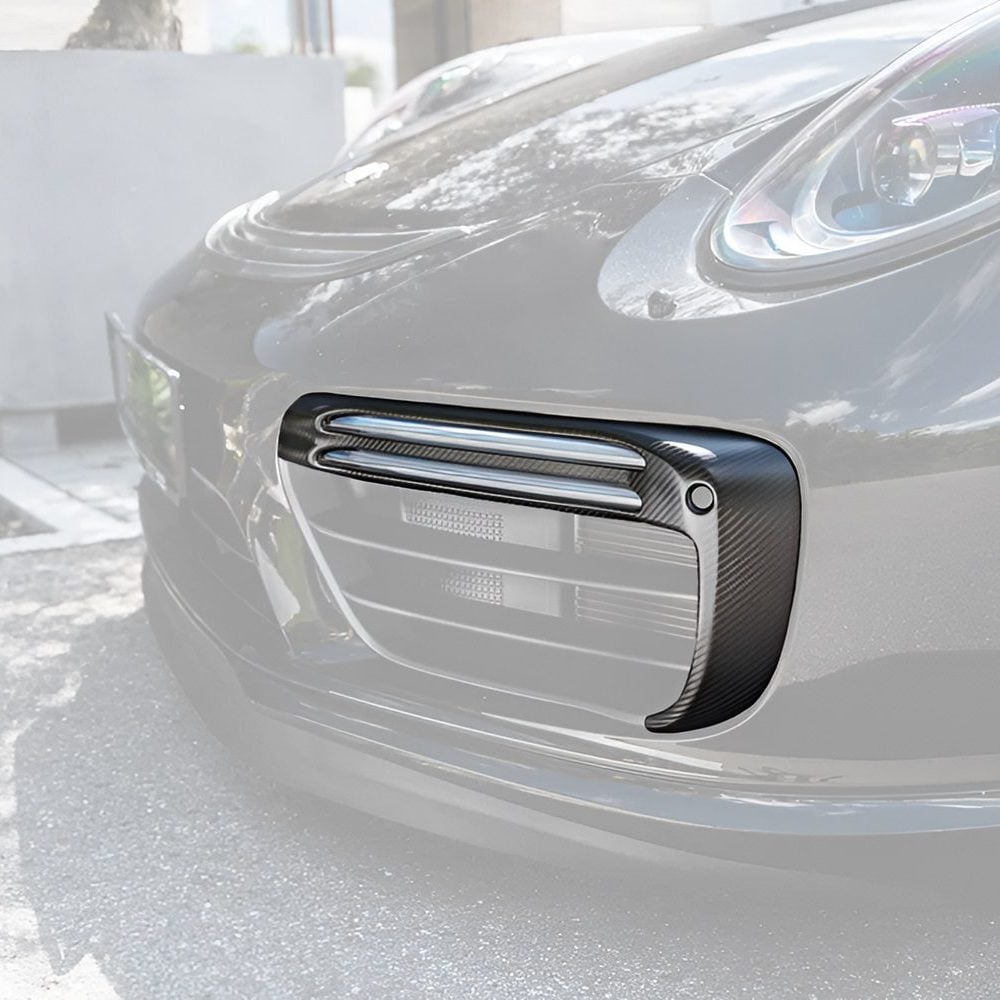 TECHART Matte Carbon Front Grille Airblades for 991.2 Porsche 911 Turbo / S Installed, part Highlighted