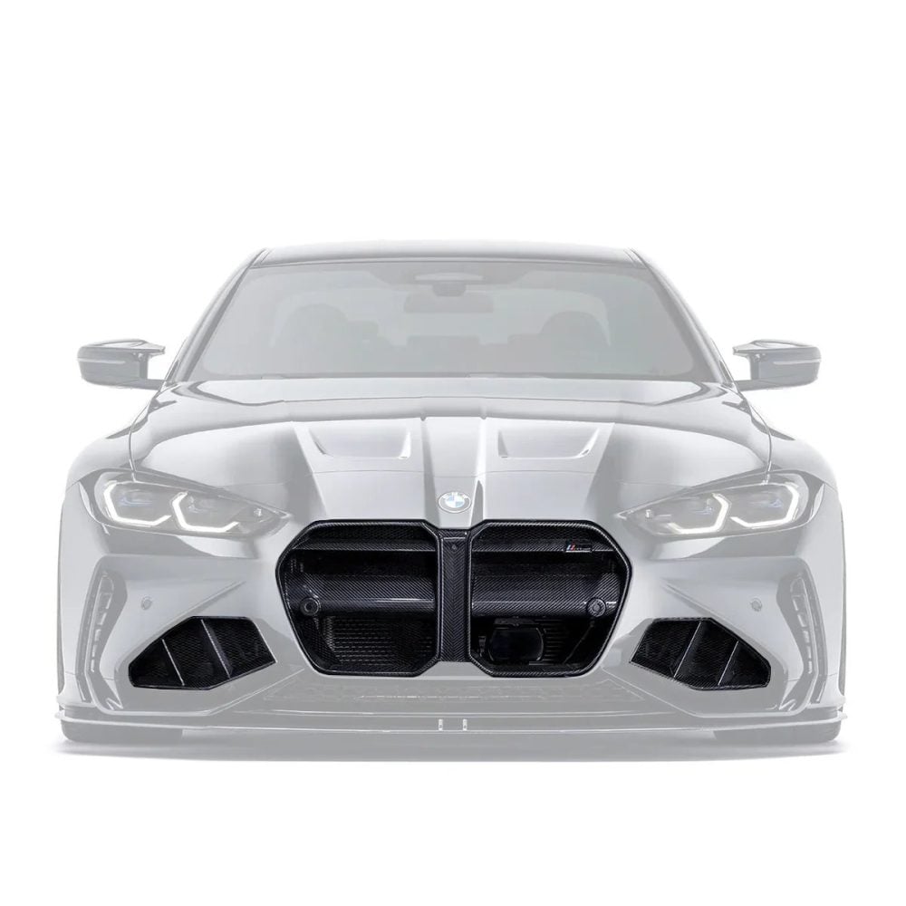 ADRO Carbon Grille & Duct Vent Set for G8x BMW M3 / M4 (with ADRO front bumper) Installed on Dark Grey M3 - Set Highlighted