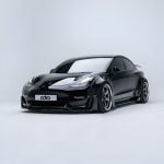 ADRO Widebody Kit for Tesla Model 3 Installed on Black Model 3 - Front View