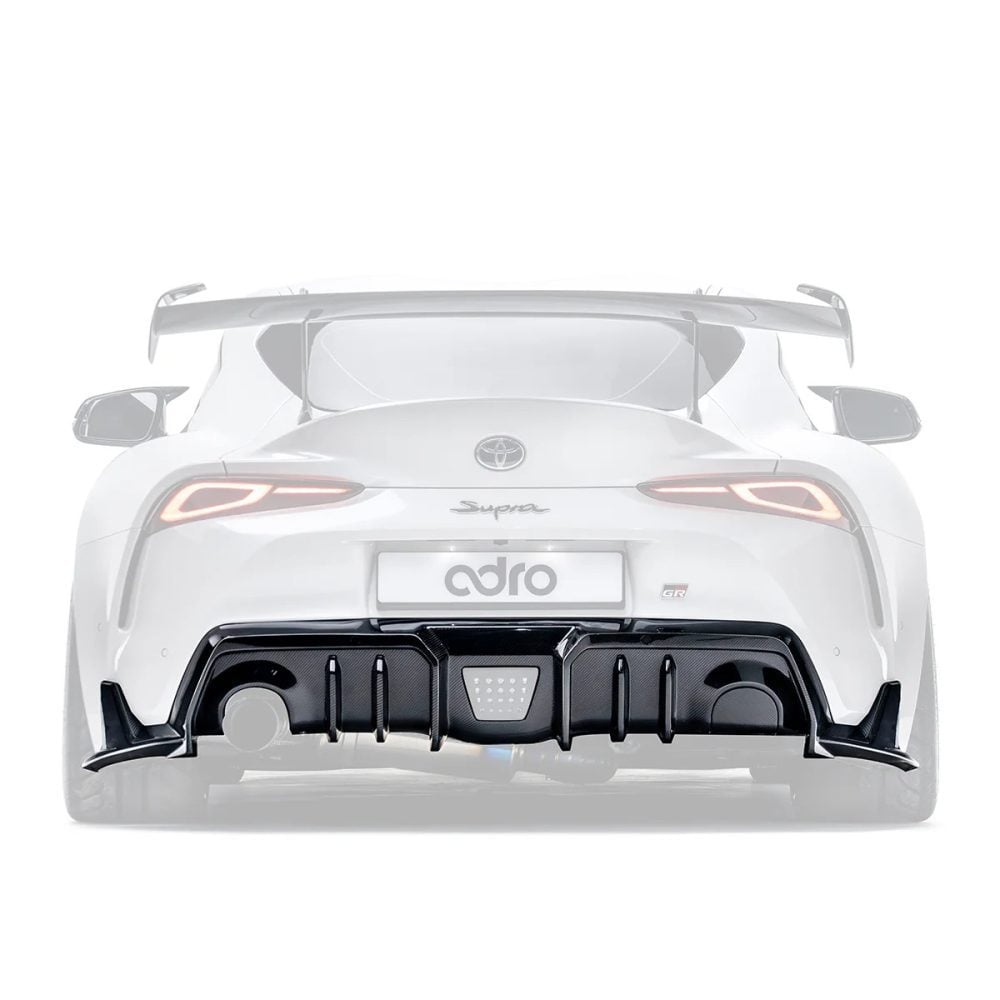 ADRO Carbon Rear Diffuser for A90 / A91 Toyota GR Supra Installed on White GR Supra - Diffuser Highlighted