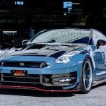 Top Secret GT-R Front Bumper Wide Fenders, Installed on Blue GT-R - Front Side View of Car