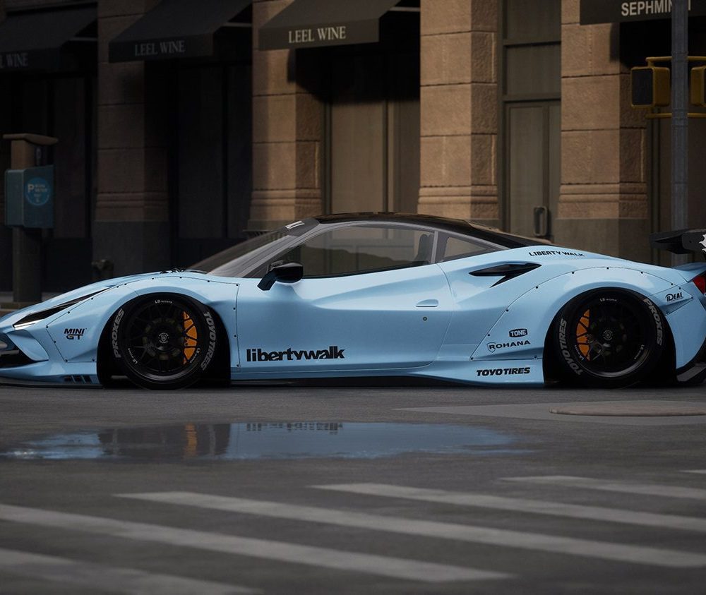 Liberty Walk LB-WORKS Widebody Kit for Ferrari F8 Tributo Installed with Ver. 1 - Side View