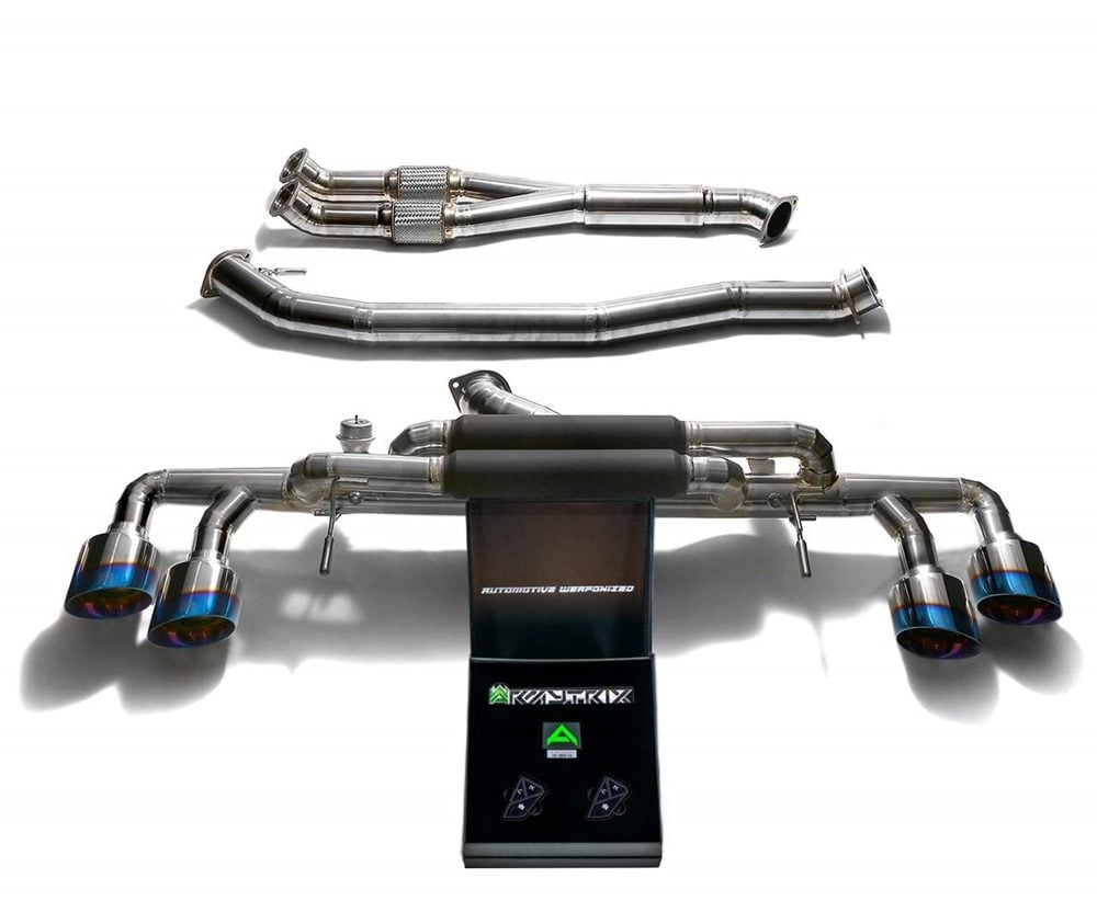 ARMYTRIX Titanium & Black-Coated Valvetronic Exhaust System w/ Blue Tips for EBA-R35 Nissan GT-R - Components