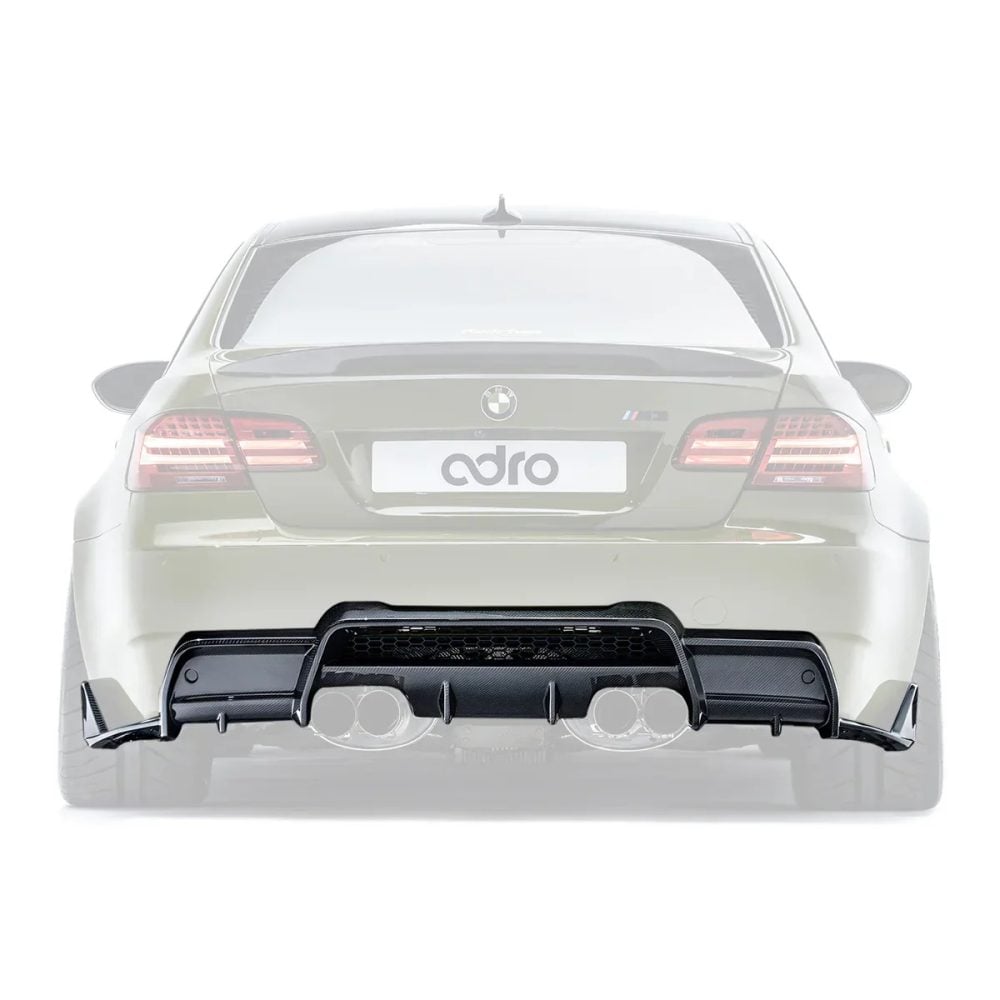 ADRO Carbon Rear Diffuser for E92 BMW M3 Installed on Green M3 - Diffuser Highlighted