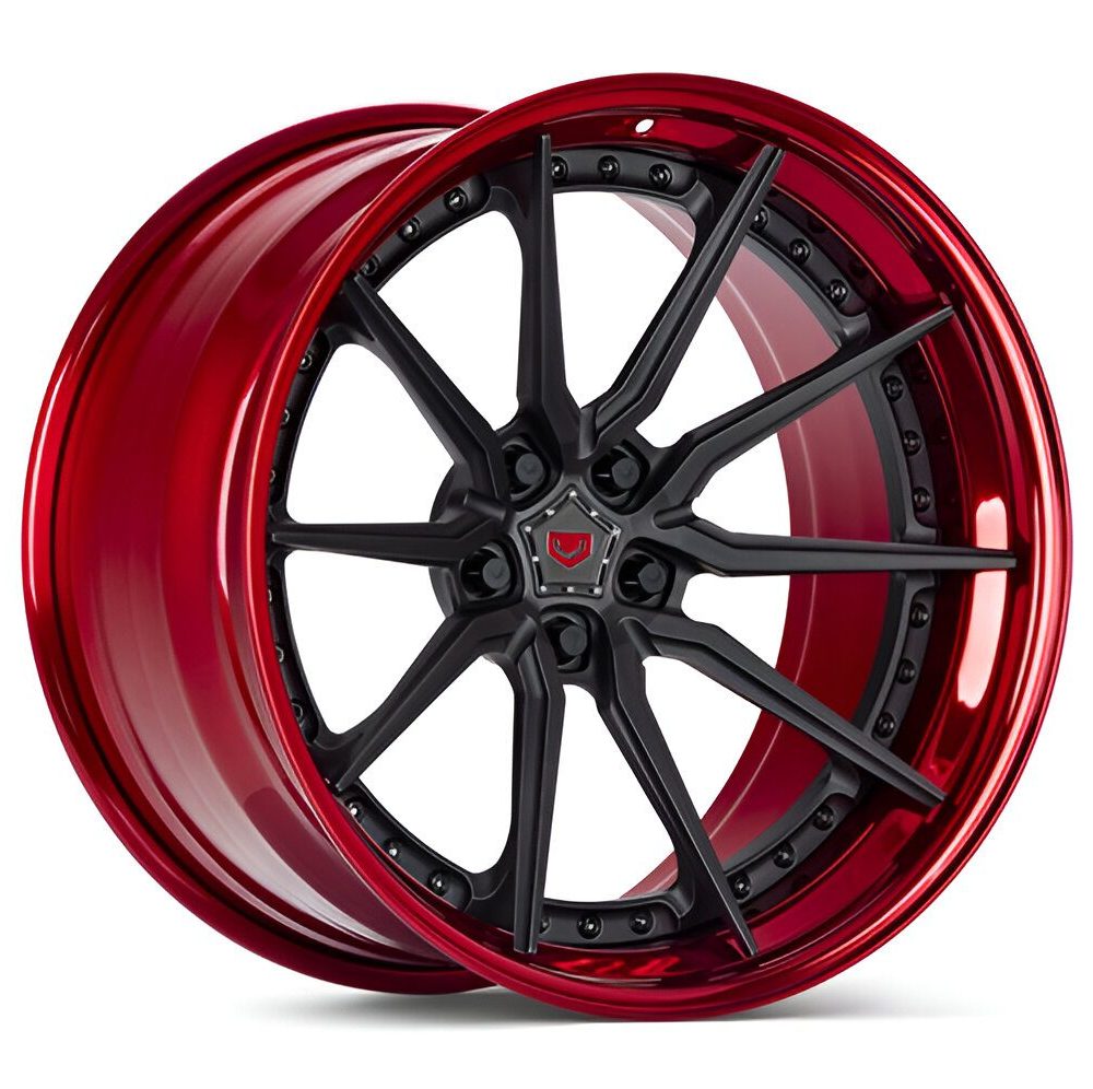 Vossen Forged M-X Series M-X2 Three-Piece Wheel in Matte Midnight Smoke & Vossen Red - Left Side