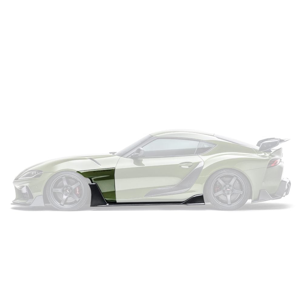 ADRO MK5.1 Carbon V2 Side Skirts & Fenders for A90 / A91 Toyota GR Supra Installed on Car - Parts Highlighted