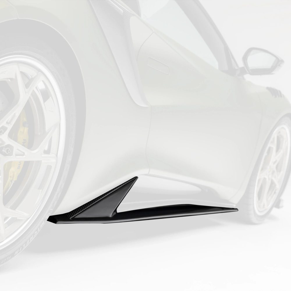 Vorsteiner LR-52 Limited Edition Carbon Side Skirts for 131 Lotus Emira in Glossy Finish Installed on Satin Green / Yellow Emira - Side Skirt Highlighted