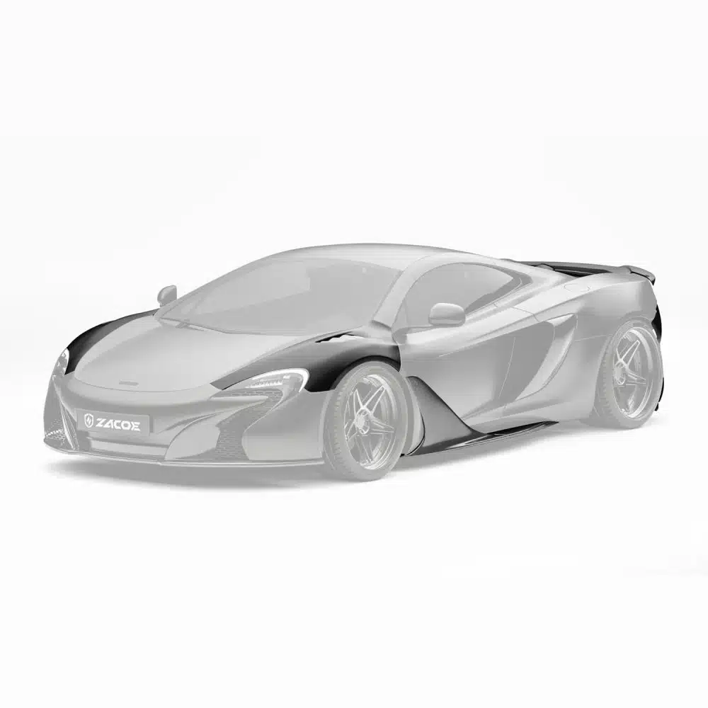 ZACOE 650S Body Kit Installed on Matte Black 650S, Pieces Highlighted - Front Side View of Car
