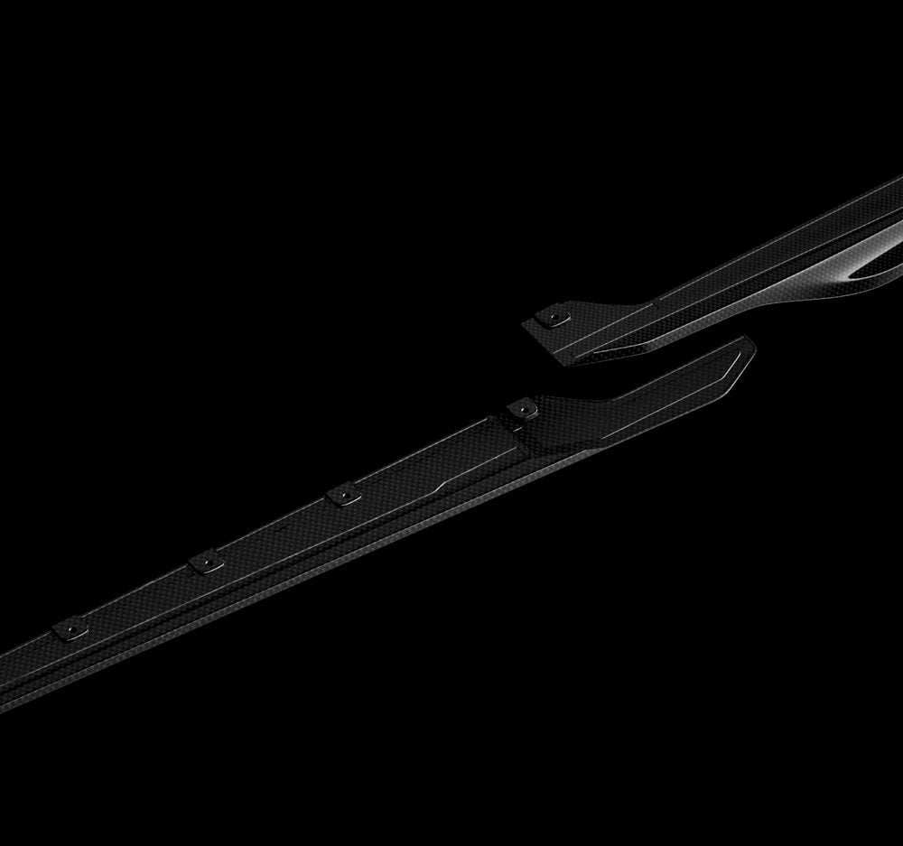 ZACOE Carbon Fiber Side Skirt Set for F142M Ferrari 488 GTB - Front-Side View of Front & Rear Sections