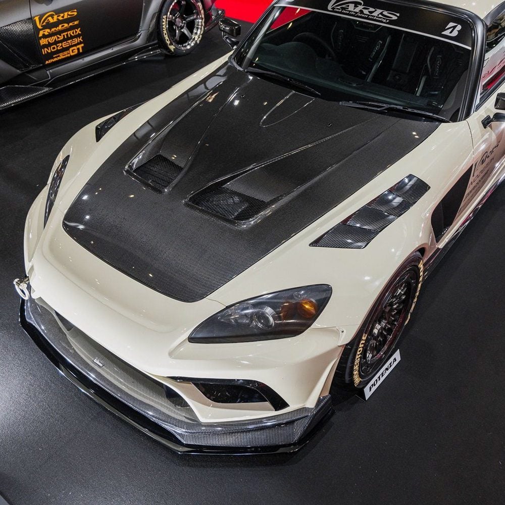 Varis Arising-II Semi Wide Body Kit for AP1 Honda S2000 Installed on White S2000 - Upper Front-Side View of Car