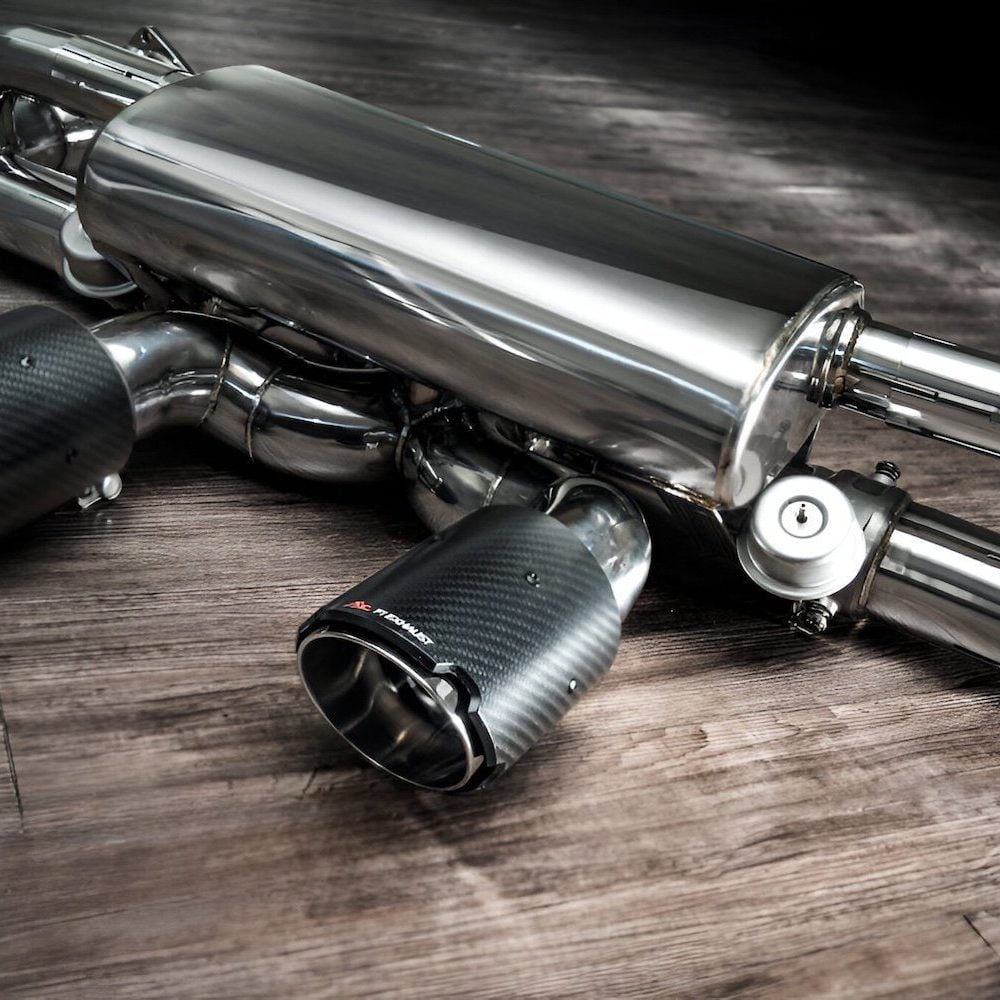 Fi EXHAUST Sport Bumper Valvetronic Exhaust System for 991.2 Porsche 911 Carrera 4 / S / 4S [PH-9912S-CBVS2+TIP70101S*2+R2020OBD+OBD-CAB-V] - Front Top Side View