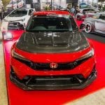 Varis Arising-II Front Bumper for FL5 Honda Civic Type R [VAHO-120] Installed on Red Type R at TAS 2025 - Upper Front View of Car