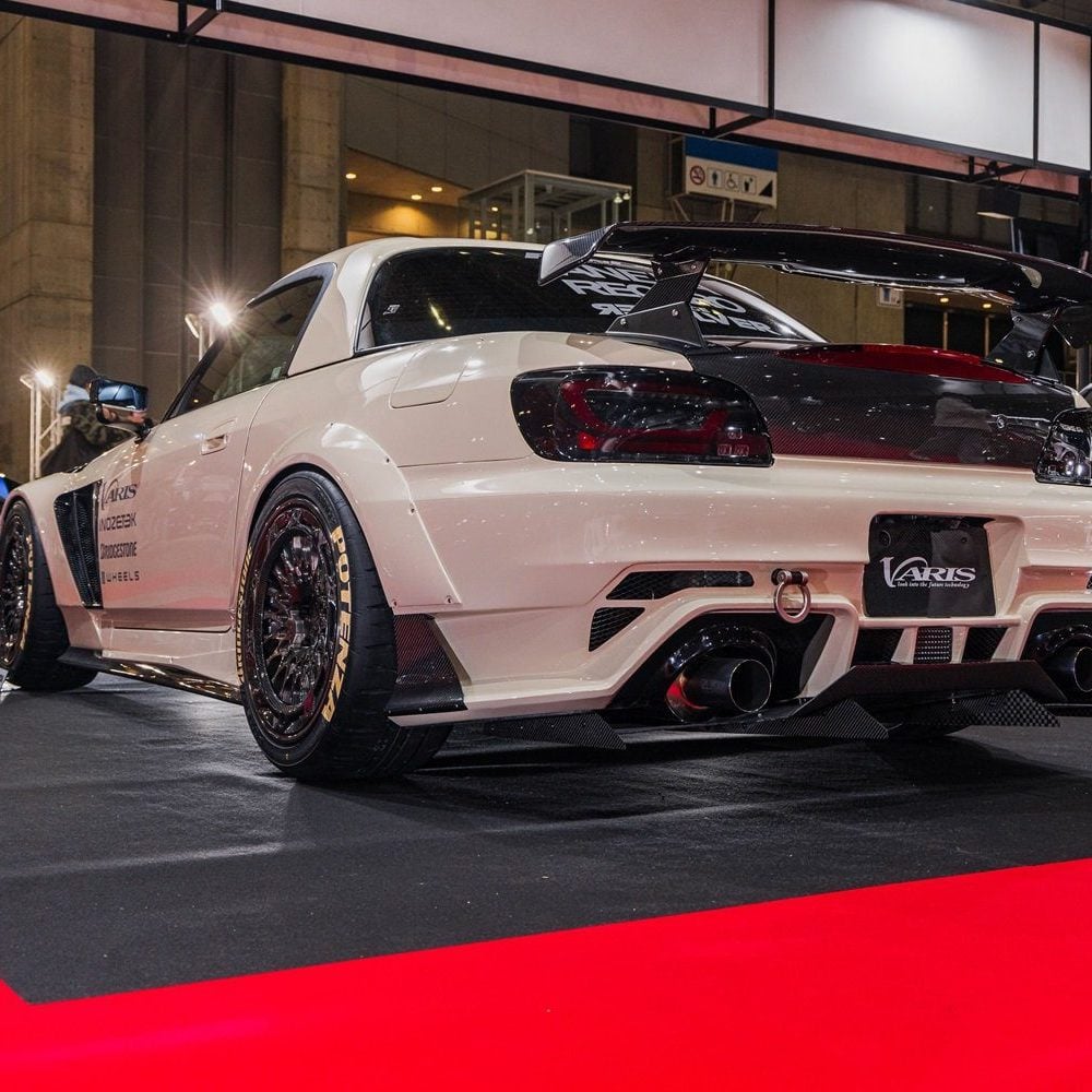 Varis Arising-II Semi Wide Body Kit for AP1 Honda S2000 Installed on White S2000 - Close Rear-Side View of Car