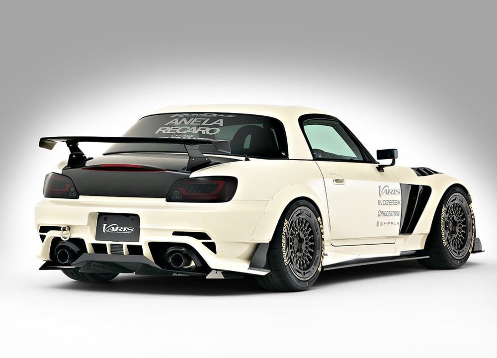 Varis Arising-II Semi Wide Body Kit for AP1 / AP2 Honda S2000 Installed on White S2000 - Rear-Side View of Car