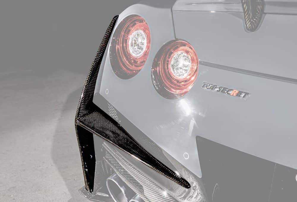 Top Secret GT-R Rear Bumper Side Fins, Installed on Car, Highlighted