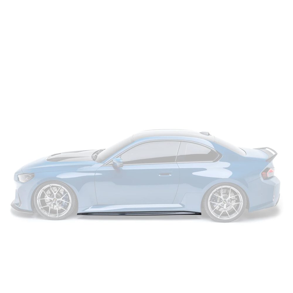 ADRO Carbon V2 Side Skirts for G87 BMW M2 Installed on Blue M2 - Side Skirt Highlighted