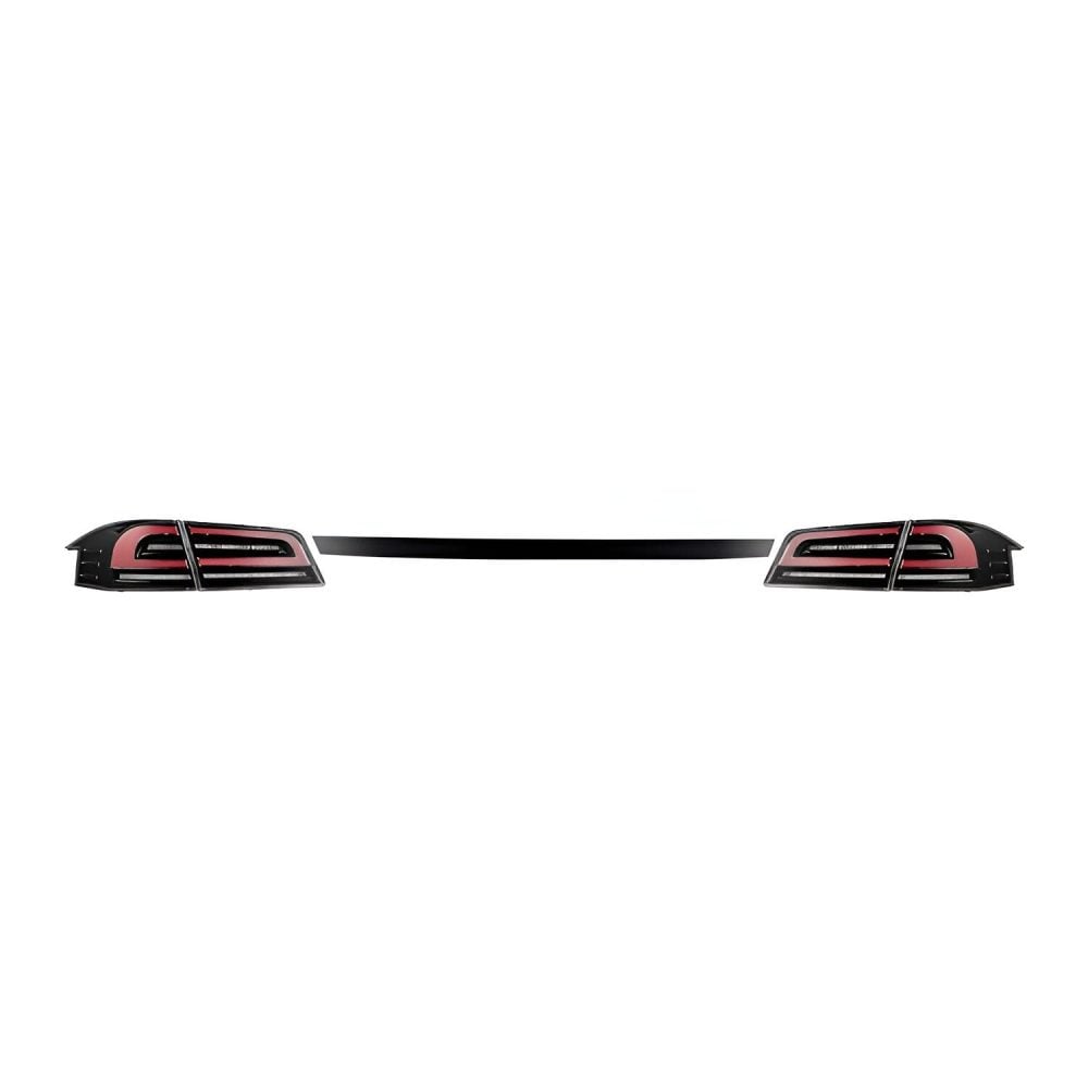 AlphaRex LUXX-Series LED Taillights in Black & Red w/ Black Center Trunk Piece for 2013-2021 Tesla Model S (US only) [601130]