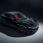 NOVITEC ESTESO Widebody Kit for F175 Ferrari Purosangue [F6 666 00/F6 666 83] Installed on Black Purosangue - Upper Front-Side View of Car