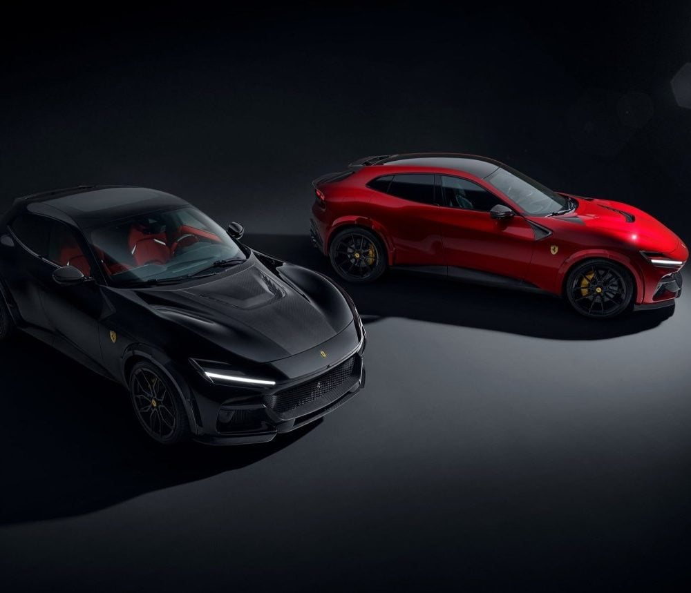 NOVITEC ESTESO Widebody Kit for F175 Ferrari Purosangue [F6 666 00/F6 666 83] Installed on Black & Red Purosangues - Front View