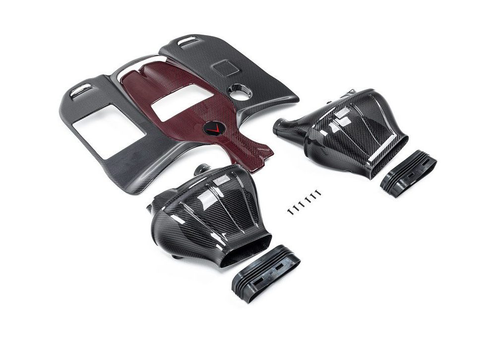 Eventuri Gloss Carbon Intake System for W464 Mercedes-AMG G63 [EVE-G63AMG-CF-INT] - Front-Side View of Kit