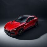 NOVITEC ESTESO Widebody Kit for F175 Ferrari Purosangue [F6 666 00/F6 666 83] Installed on Red Purosangue - Upper Front-Side View of Car