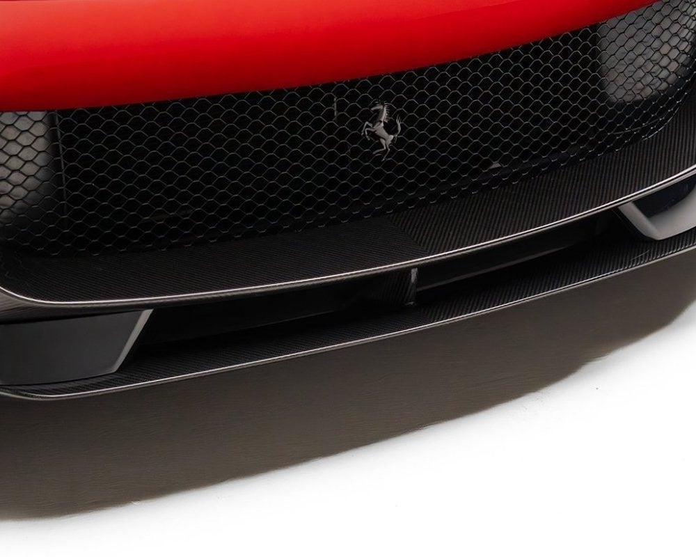 NOVITEC Carbon Front Lip Center Piece for F175 Ferrari Purosangue [F6 666 20] Installed on Red Purosangue - Closeup