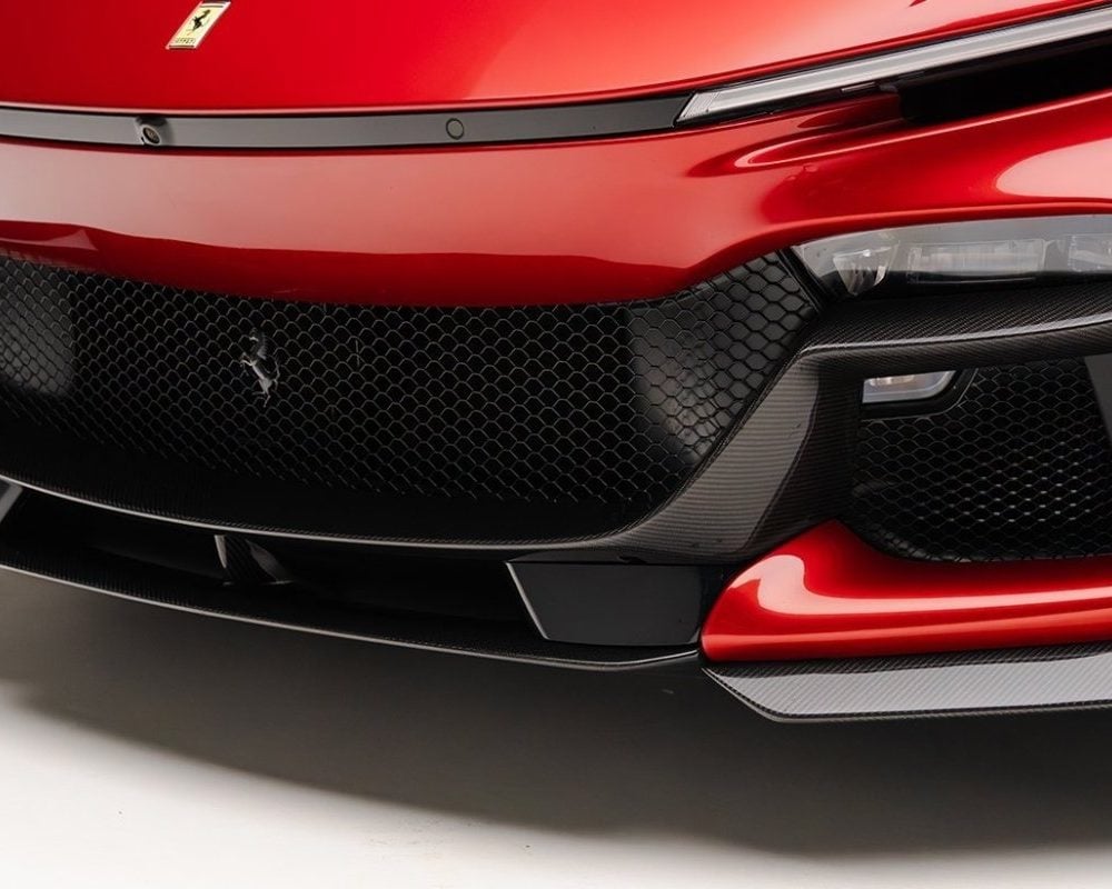 NOVITEC Carbon Front Lip Center Piece for F175 Ferrari Purosangue [F6 666 20] Installed on Red Purosangue - Close View