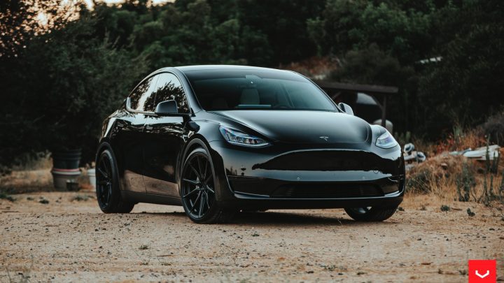Black Tesla Model Y - Vossen HF-3 Wheels in Satin Black