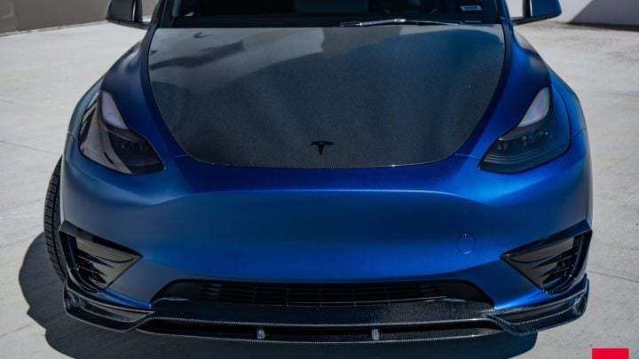 Blue Tesla Model Y - Vossen HF-3 Wheels in Satin Black