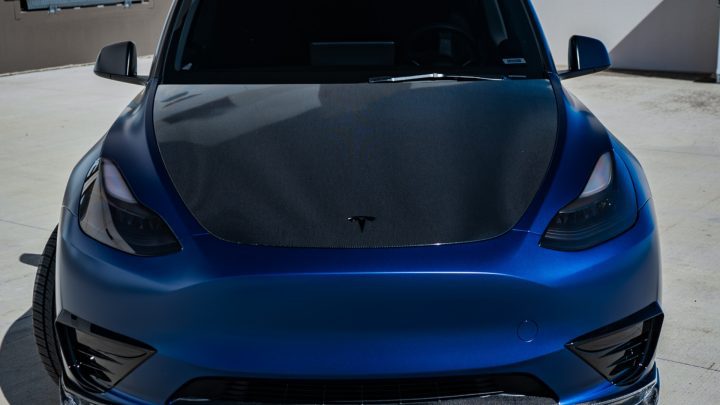 Blue Tesla Model Y - Vossen HF-3 Wheels in Satin Black