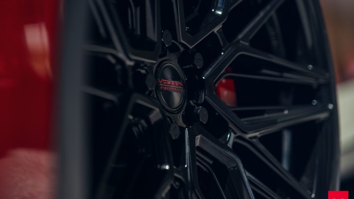 Red Tesla Model Y - Vossen HF-7 Wheels in Gloss Black