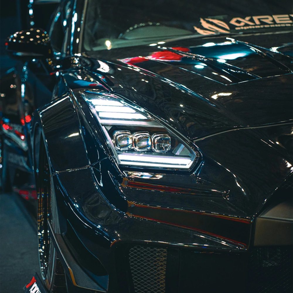 AlphaRex NOVA-Series LED Projector Headlights in Black for R35