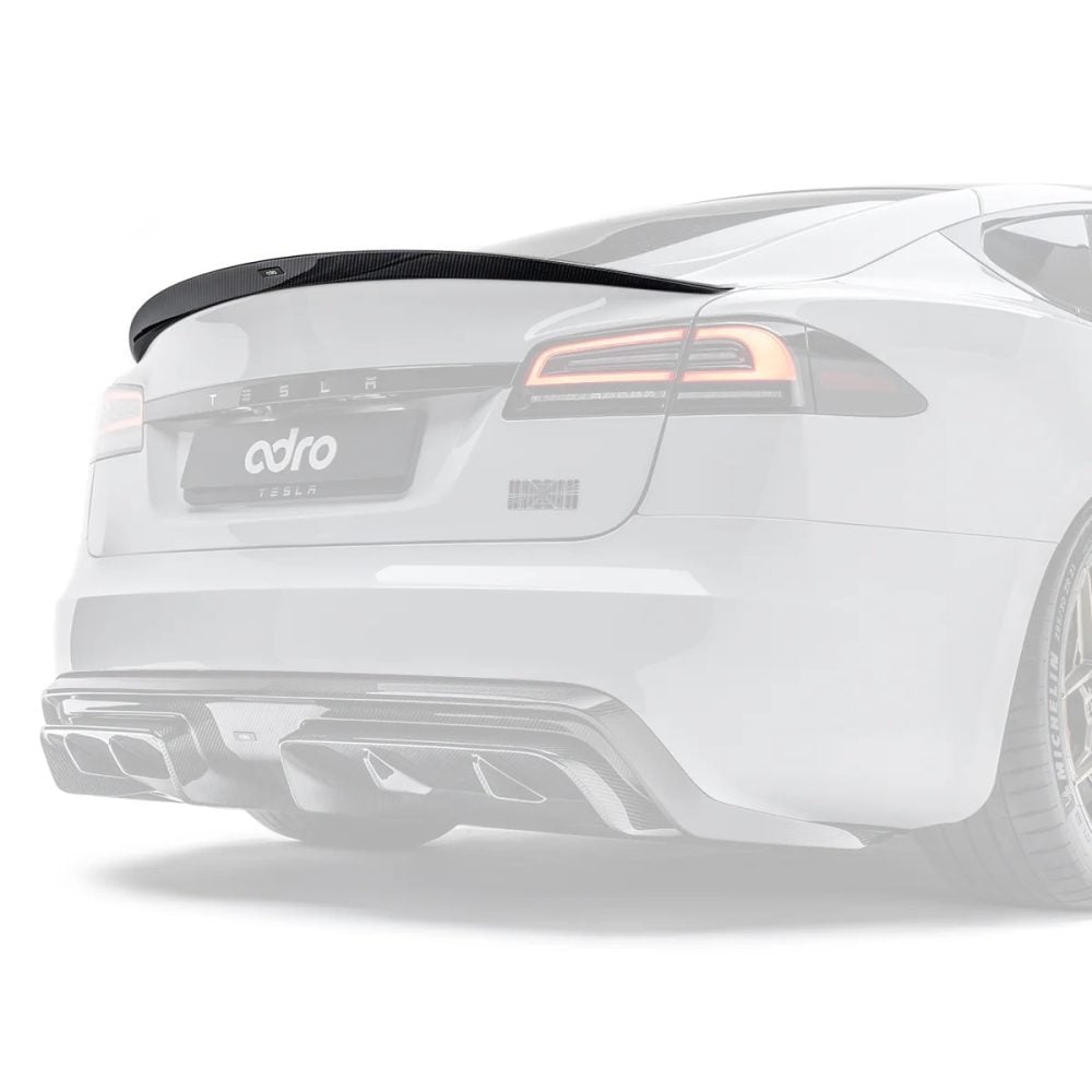 ADRO Carbon Rear Spoiler for Tesla Model S Installed on Grey Model S - Spoiler Highlighted