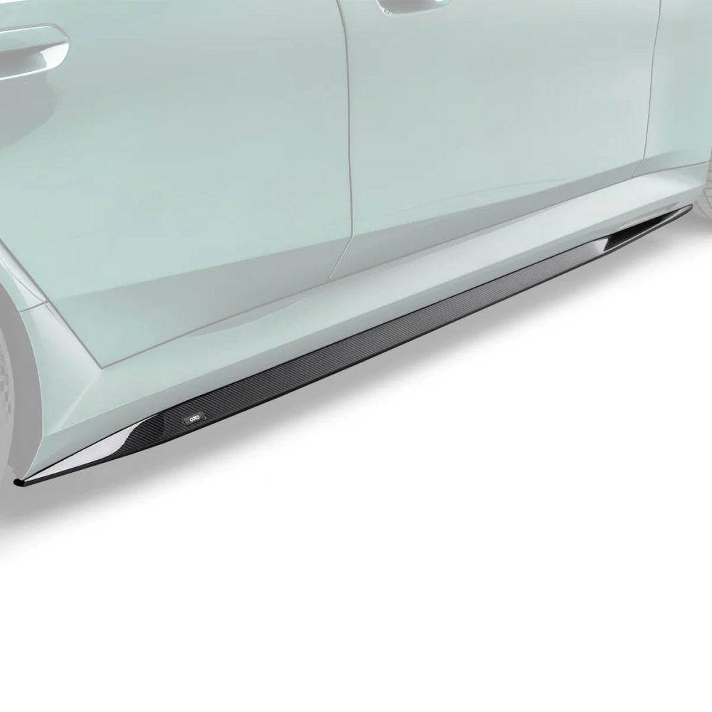 ADRO Carbon Side Skirts for G90 BMW M5 Installed on Green M5 & Part Highlighted - Close View of Side Skirts
