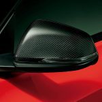 Toyota Gazoo Racing Carbon GR Door Mirror Covers for A90 / A91 Toyota Supra Installed on Red Supra - Close View of Mirror Covers