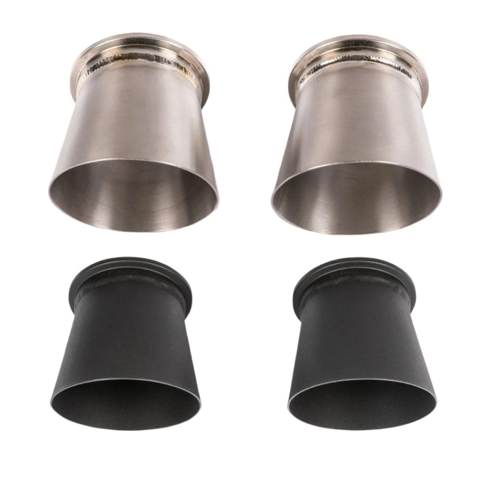 JCR Titanium Megaphone Exhaust Tips for 982 Porsche 718 Boxster GTS 4.0, Spyder, and Spyder RS / 718 Cayman GT4, GT4 RS, and GTS 4.0 - Polished & Black Coated Options