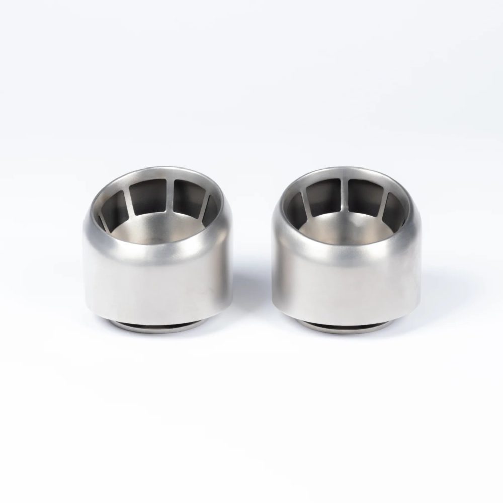JCR Vapour Blasted Titanium Weissach Exhaust Tips for 982 Porsche 718 Boxster GTS 4.0, Spyder, and Spyder RS / 718 Cayman GT4, GT4 RS, and GTS 4.0 - Bottom View of Tips