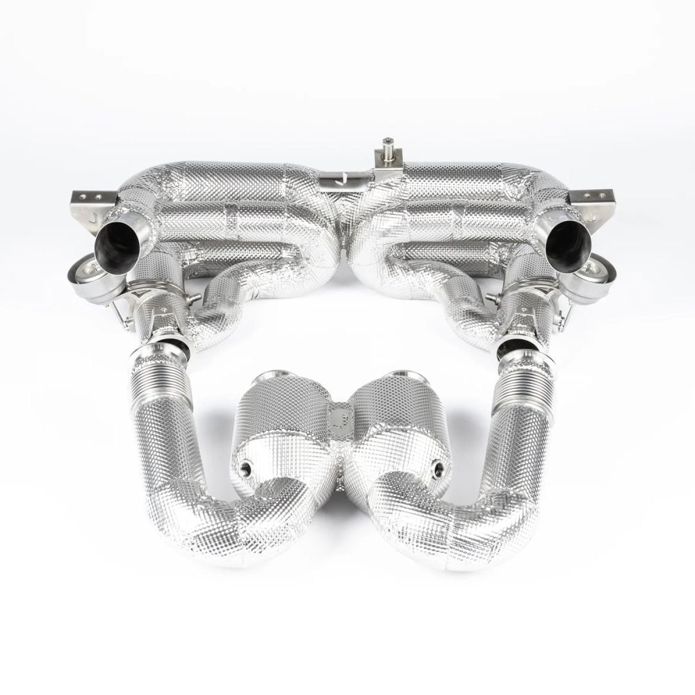 JCR Inconel Valved Race Rear Silencer + Inconel Race Downpipes for 918 Porsche 918 Spyder - Top View of Set