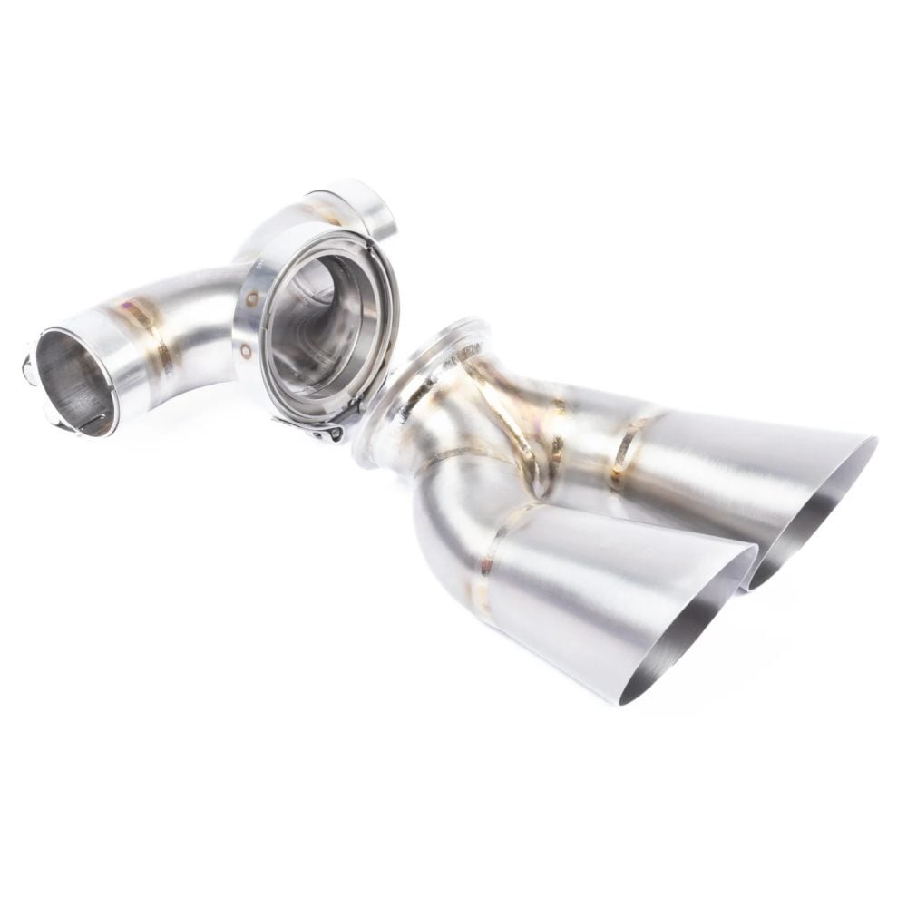 JCR Titanium Megaphone Exhaust Tip Assembly for 981 Porsche Boxster Spyder / Cayman GT4 - Tip Section & Y-Pipe Separated