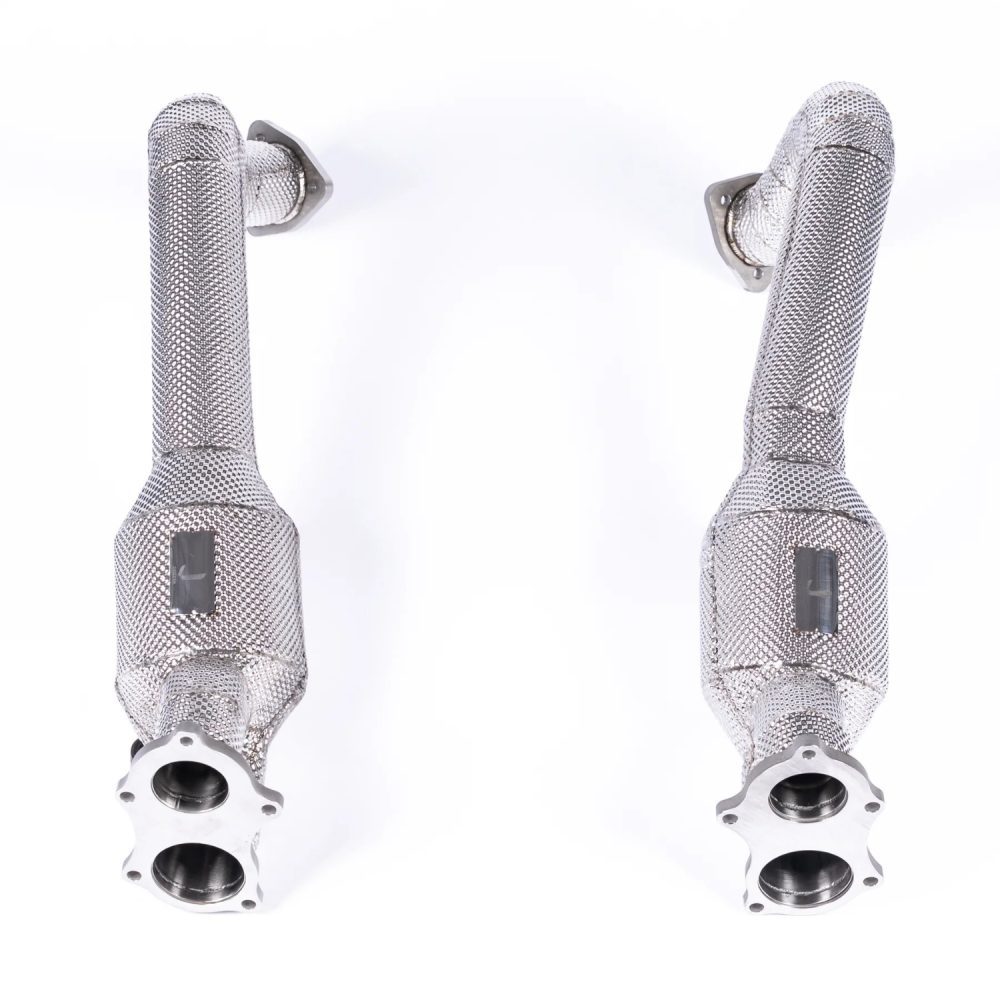 JCR Inconel Silenced Link Pipes for 982 Porsche 718 Boxster GTS 4.0 and Spyder / 718 Cayman GT4 and GTS 4.0 - Front Upper View of Pipes