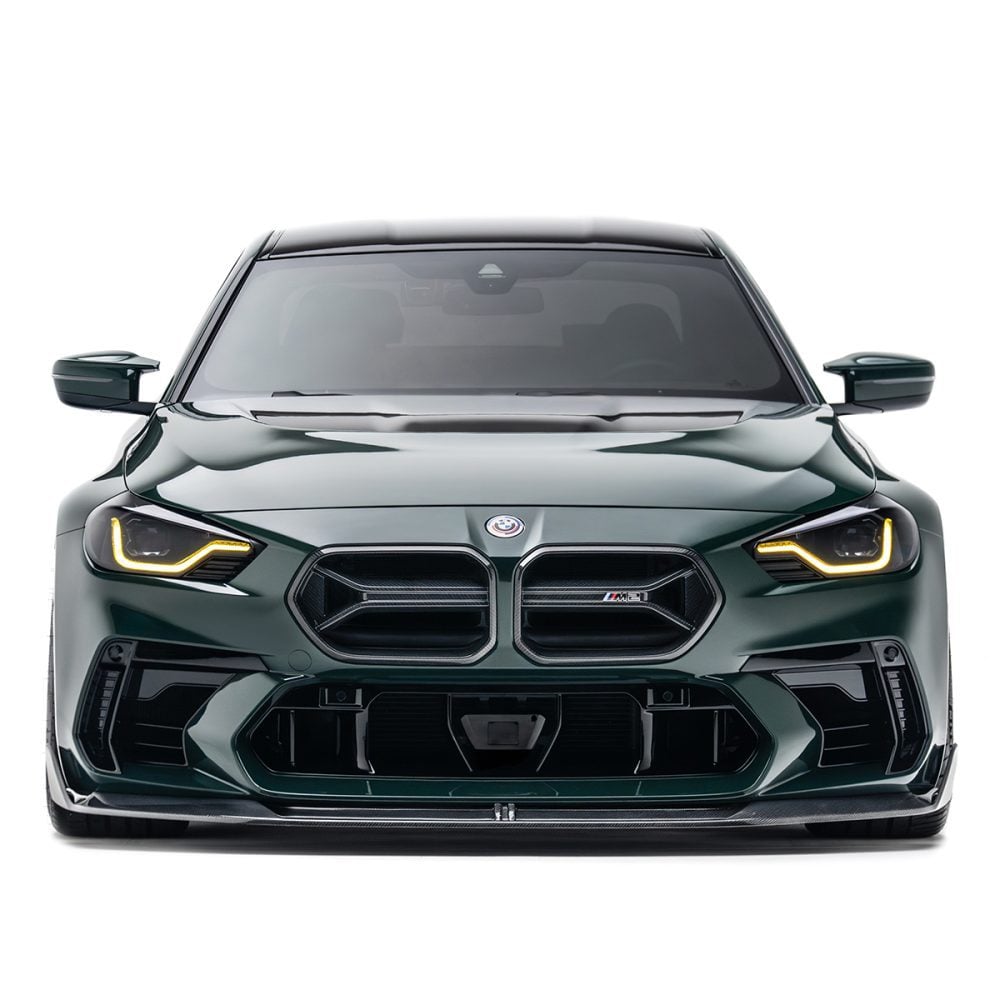 ADRO Carbon V2 Front Lip (for ADRO facelift front bumper) for G87 BMW M2 Installed on Green M2 - Front View of Car