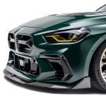 ADRO Carbon V2 Front Lip (for ADRO facelift front bumper) for G87 BMW M2 Installed on Green M2 - Close Front-side View of Front Lip