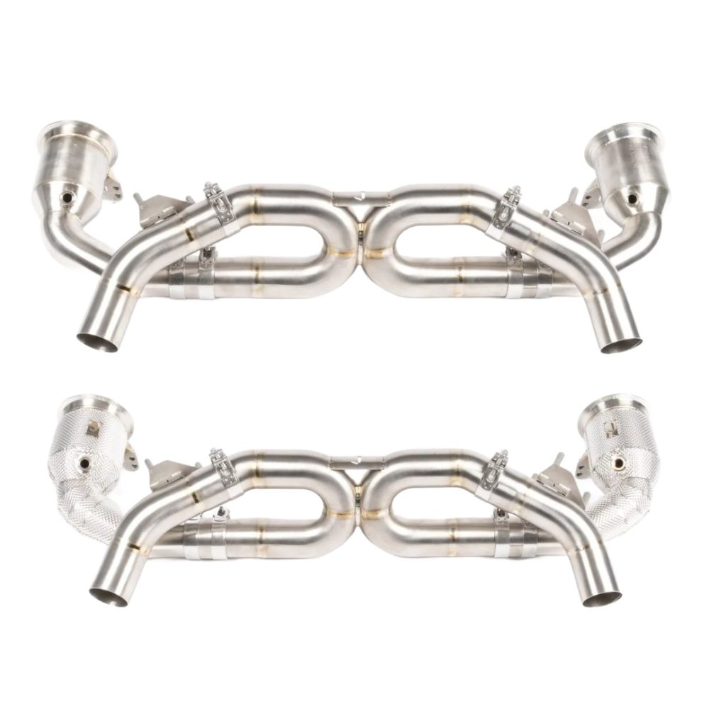 JCR Titanium Non-Silenced Race Exhaust System for 992 Porsche 911 Carrera, Carrera GTS, and Carrera S / Sport Classic / Turbo and Turbo S with Race Silencers - Heat Shielding Options