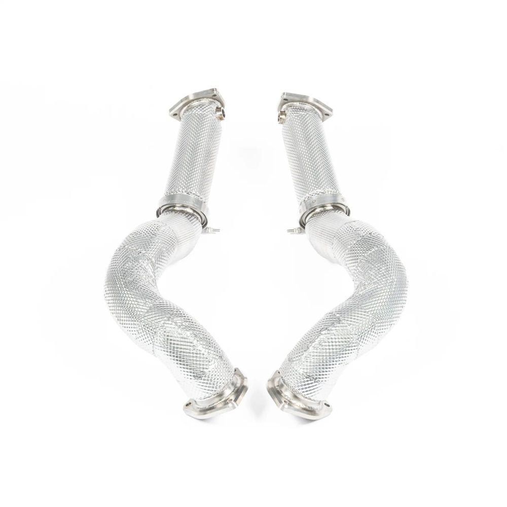 JCR Titanium Non-Silenced Link Pipes for 982 Porsche 718 Cayman GT4 RS / Spyder RS - Rear View of Link Pipes