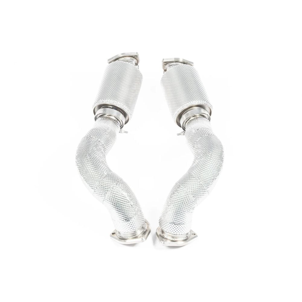 JCR Titanium Silenced Link Pipes for 982 Porsche 718 Cayman GT4 RS / Spyder RS - Rear View of Link Pipes