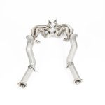 JCR Inconel Race Exhaust Manifold & Titanium Non-Silenced Link Pipe Assembly for 982 Porsche 718 Cayman GT4 RS / Spyder RS - Rear View of Assembly