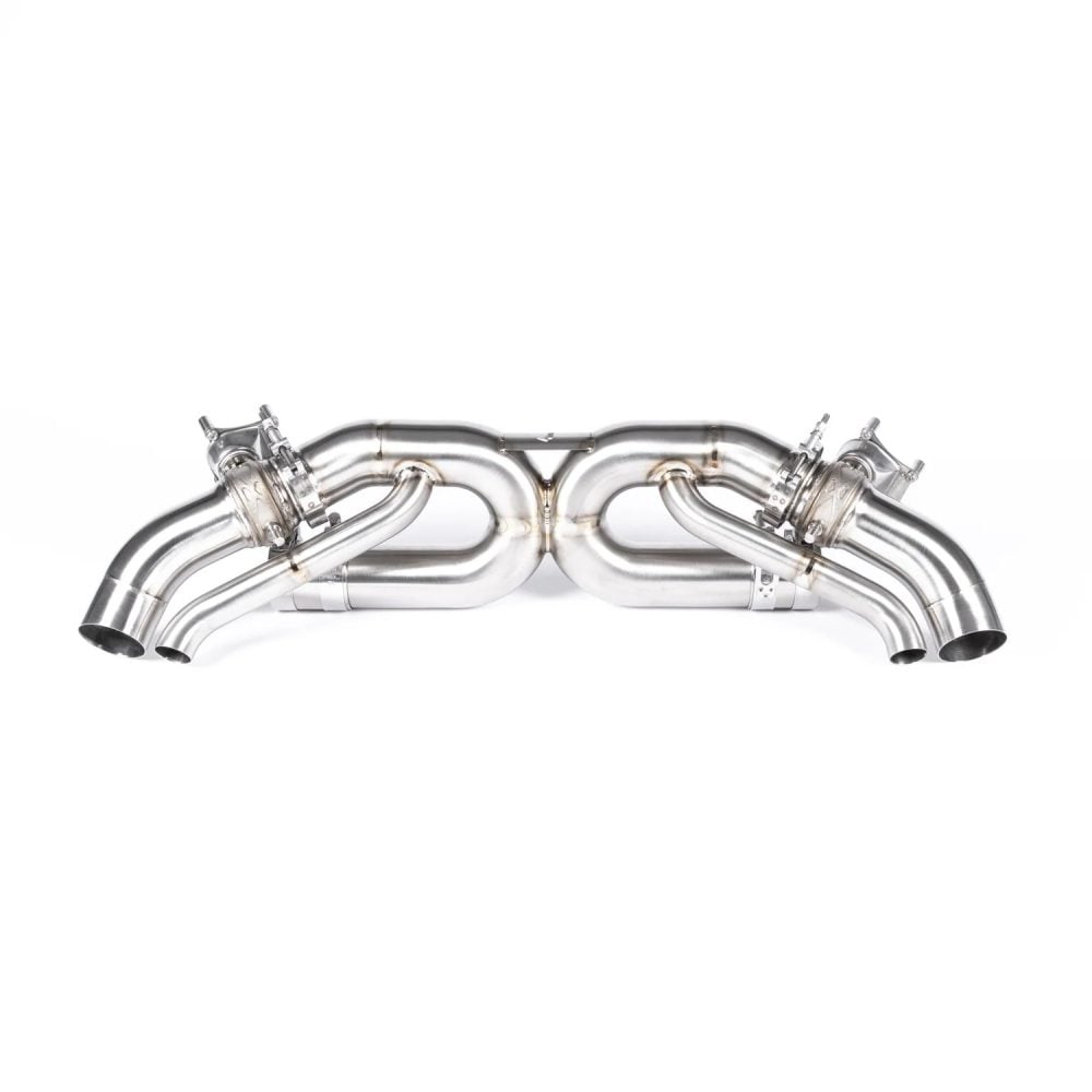 JCR Titanium Valved Center Section for 992 Porsche 911 Carrera, Carrera GTS, and Carrera S / Sport Classic / Turbo and Turbo S - Upper Front View of Center Section