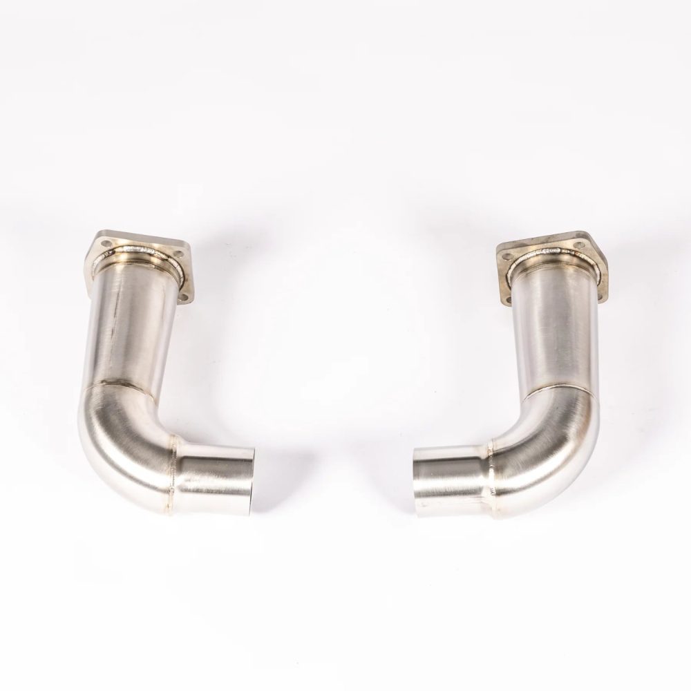 JCR Inconel Silencer Deletes for 991 Porsche 911 Turbo, S, and S Exclusive - Upper Front View of Silencer Deletes